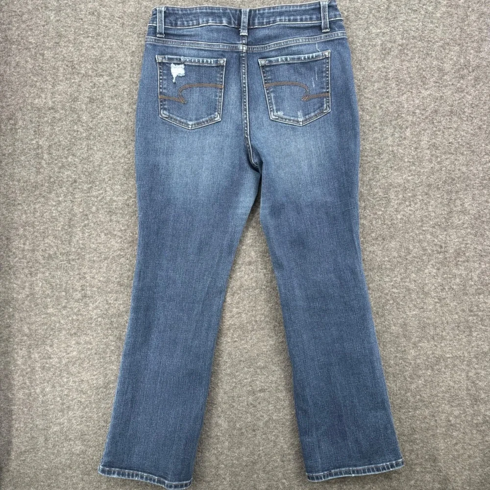 Time and Tru Womens High Rise Bootcut Distressed Jeans Blue Size 10 Petite Ankle
